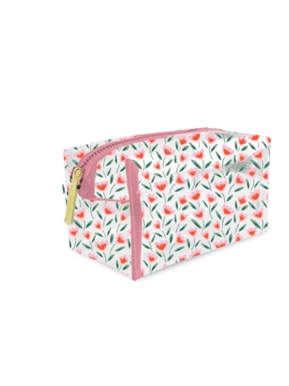 Clear PVC Makeup Bag Vintage Tulip Print Zipper Travel Cosmetic Pouch